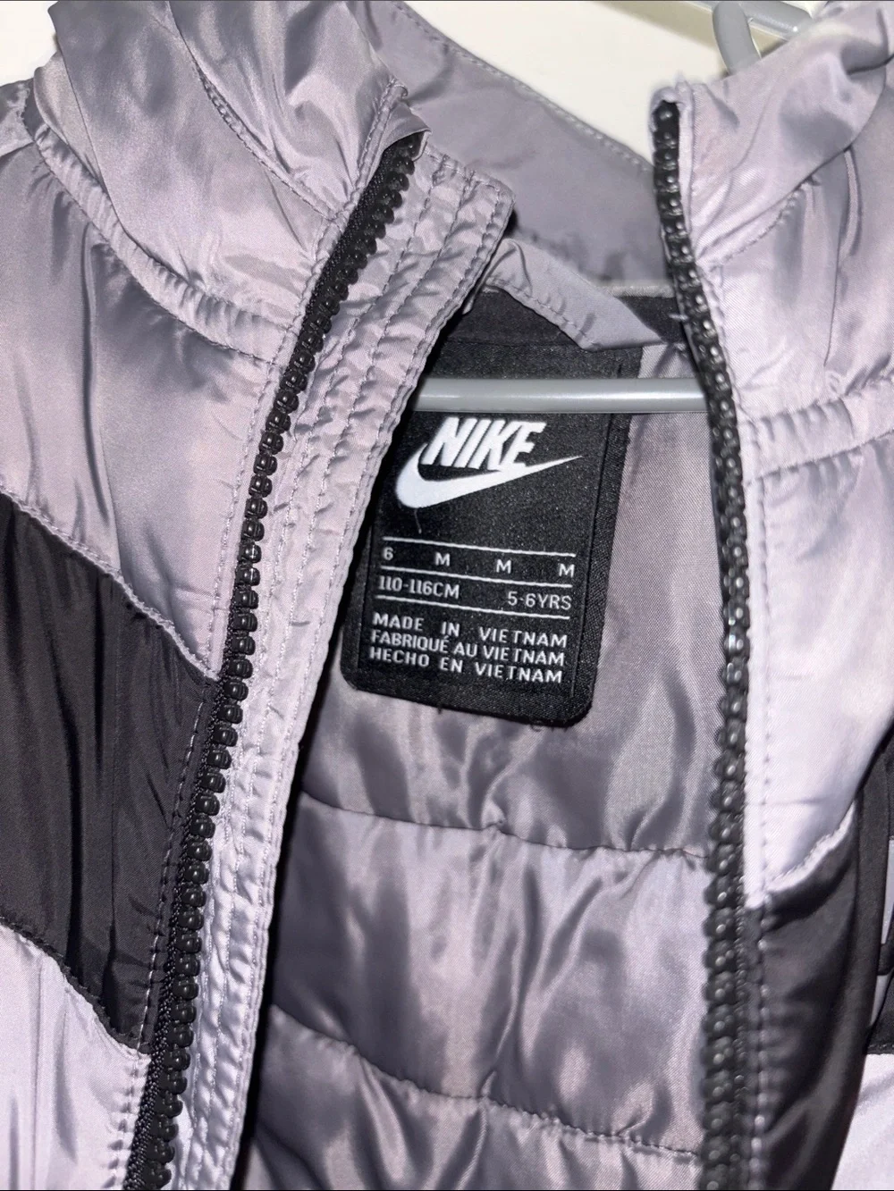 Nike Kids Silver Puffer Jacket with Black Chest Band